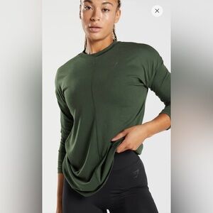 GymShark POWER LONG SLEEVE T-SHIRT women’s oversized olive green M